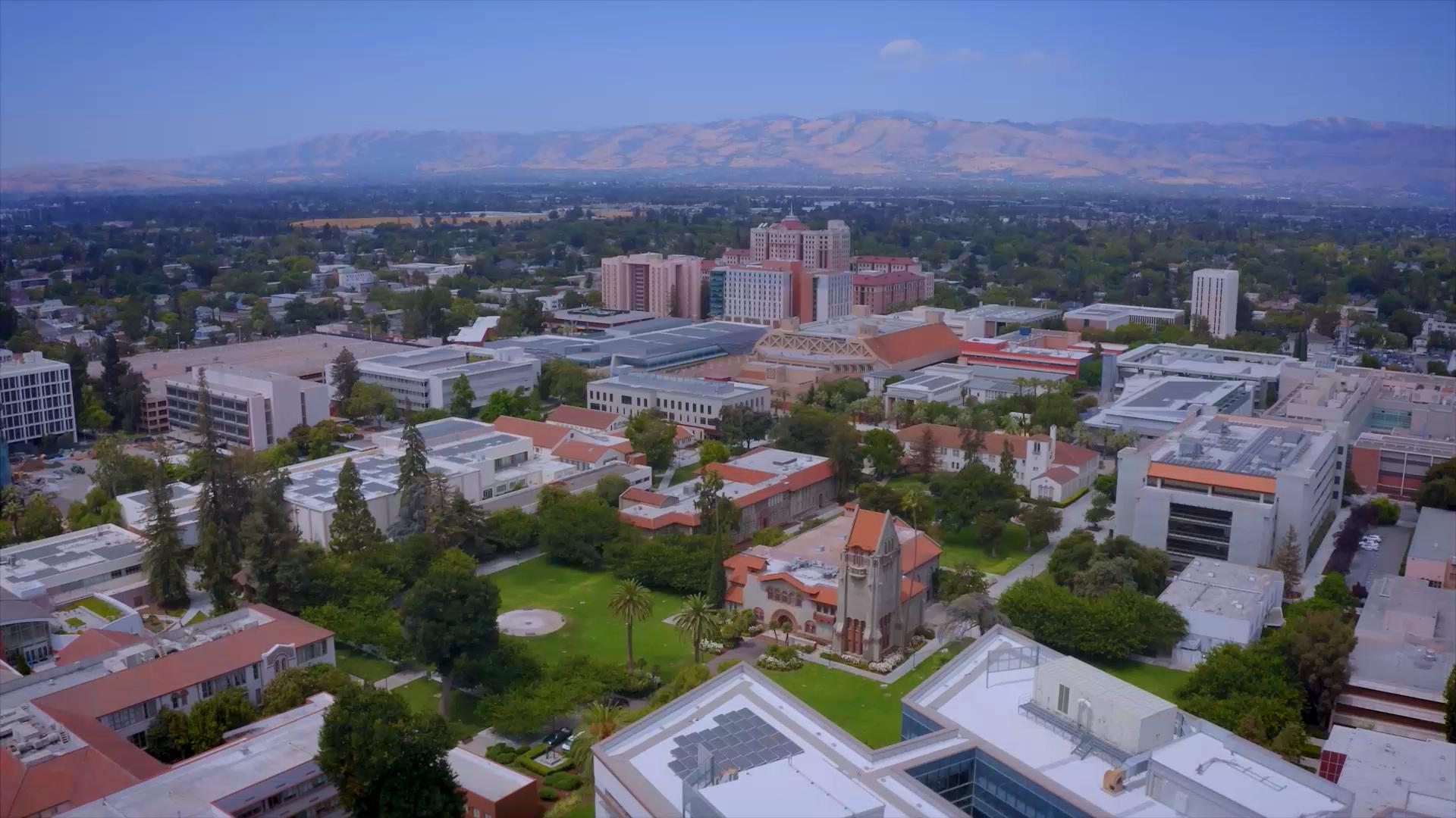 圣何塞市中心和大学校园鸟瞰图.